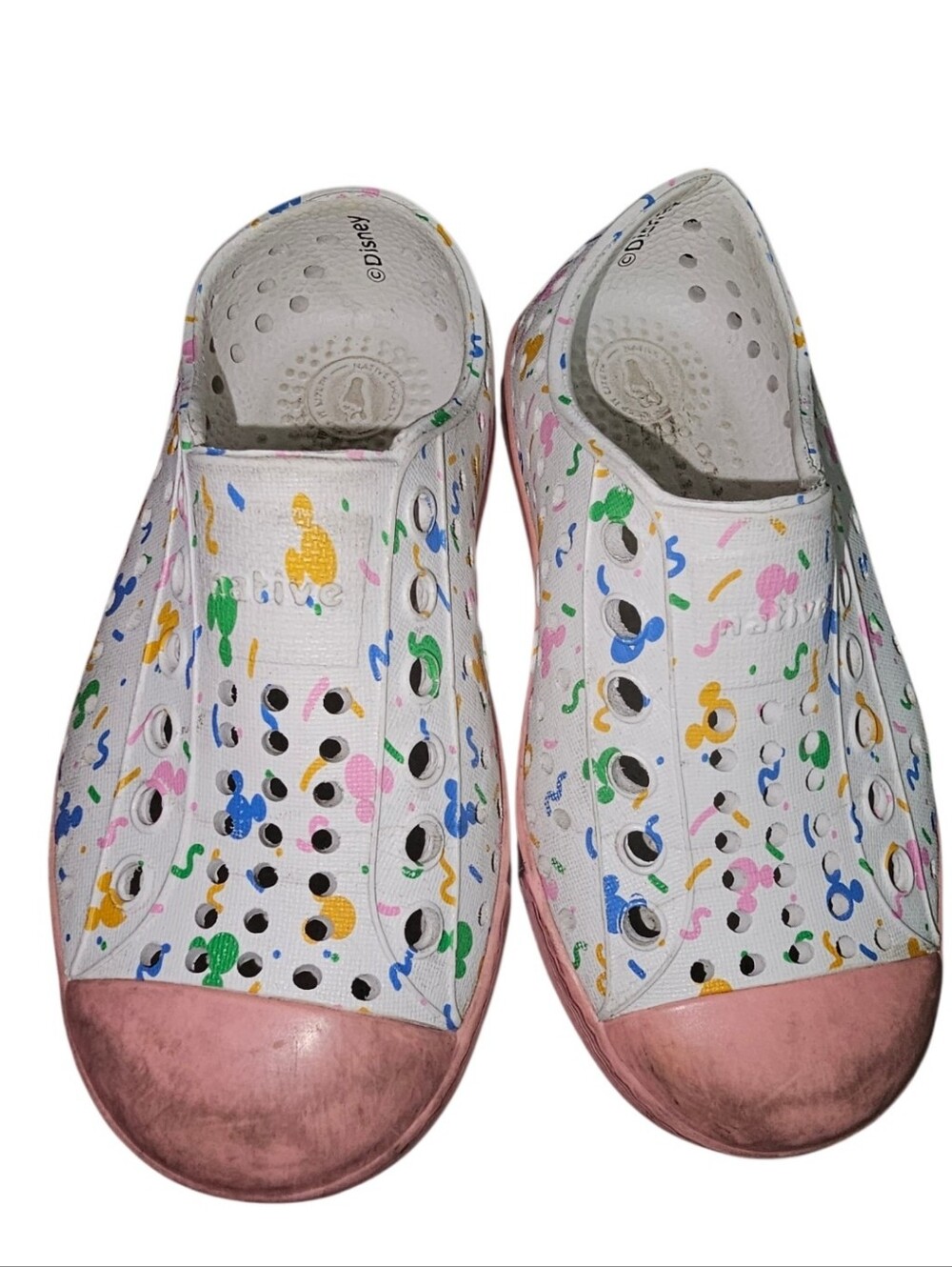 Native Kids White Slip-On Shoes with Pink Toe Cap
